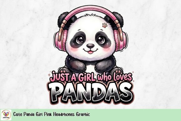 Adorable Panda Design with Pink Headphones for Creators