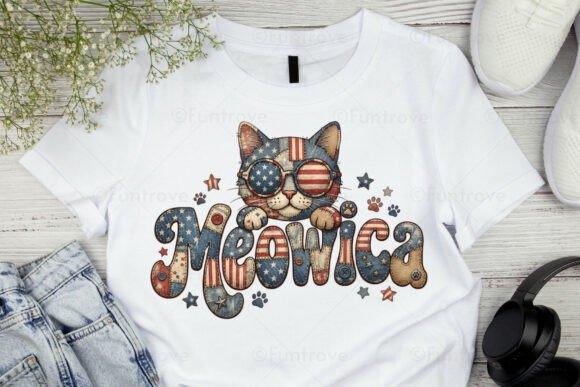 Meowica Retro American Cat PNG Graphic: Vintage Americana for Modern Creators