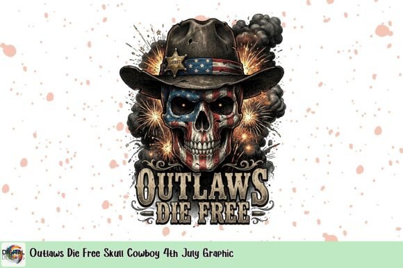 Outlaws Die Free: Skull Cowboy Graphic for Bold 4th July Designs